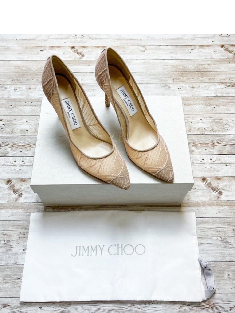 Jimmy Choo Romy 85 VXK 193 Ballet Pink Pumps Heels Lace Size 39 US 9